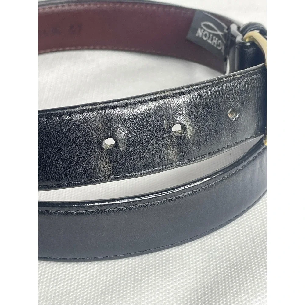 Vintage Brighton Aniline Glazed Leather Belt Size 42 Western Black Brass Buckle